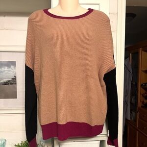 Express Oversized Color Block Sweater Medium Tan Pink Raspberry Black